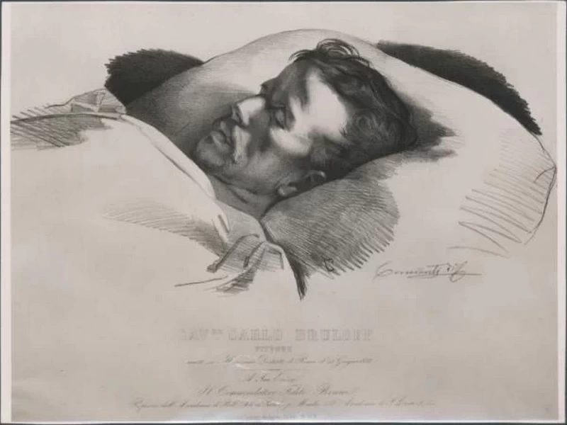 Il pittore Carlo Bruloff sul letto di morte